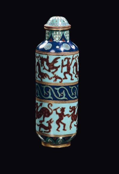 Lotto Composto da Quattro Belle Snuff Bottle in Cloisonnè, Cina, Dinastia Qing, XIX Secolo