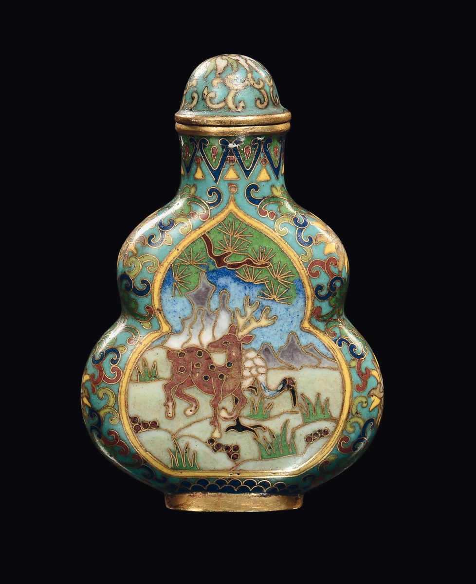 Lotto Composto da Quattro Belle Snuff Bottle in Cloisonnè, Cina, Dinastia Qing, XIX Secolo