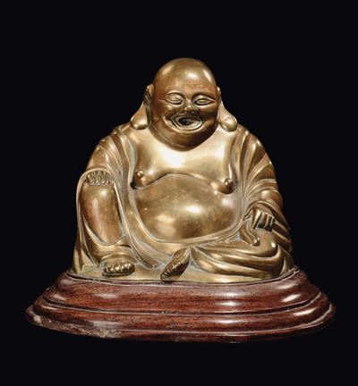 Budai Seduto in Bronzo Dorato, Cina, Dinastia Qing, XIX Secolo