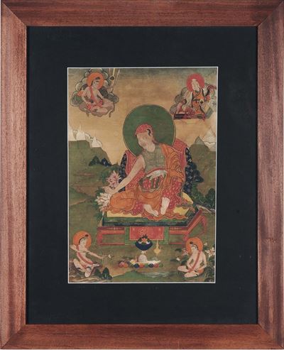 Tanka su Fondo Verde Raffigurante Adorazione di Cinque Divinità, Tibet, XVIII Secolo