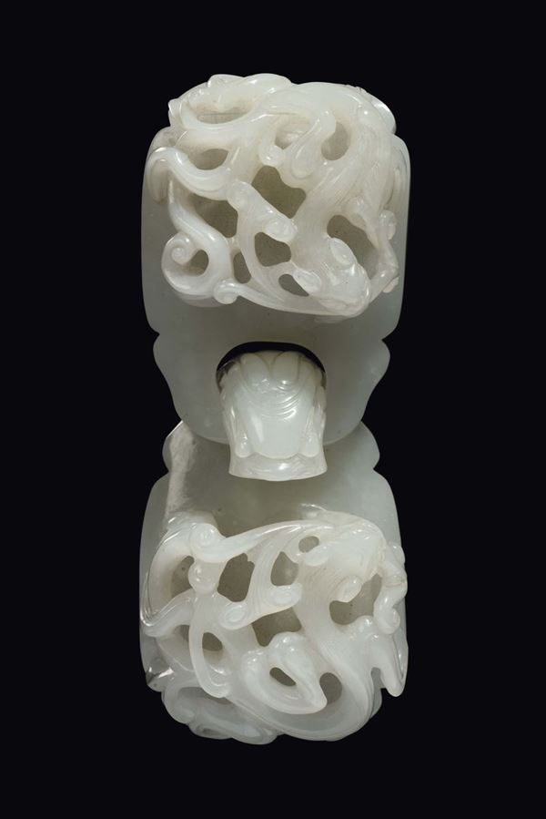 A carved white jade buckle, China, Qing Dynasty, Qianlong period (1736-1796)