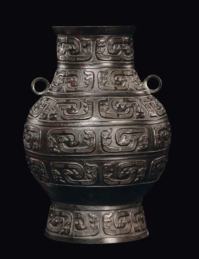 Grande Vaso in Bronzo di Forma e Disegno Arcaico, Cina, Dinastia Ming, XVI Secolo