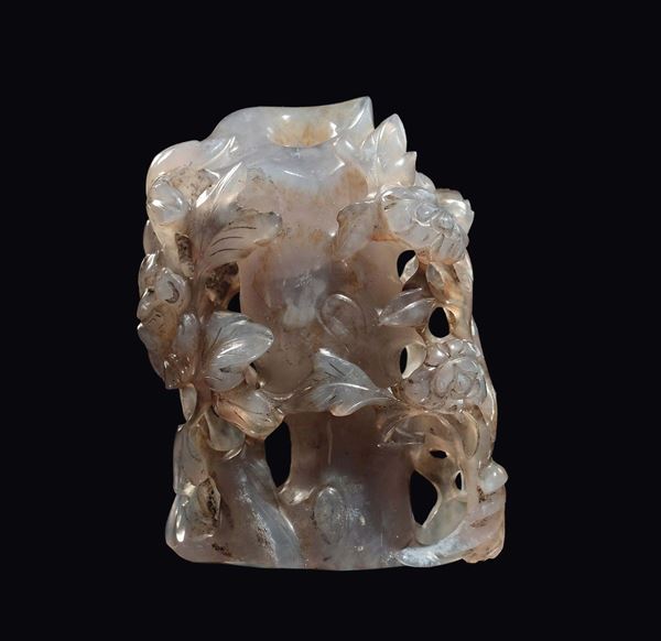 A rare carved opal group with naturalistic motive, China, Qing Dynasty, 19th century