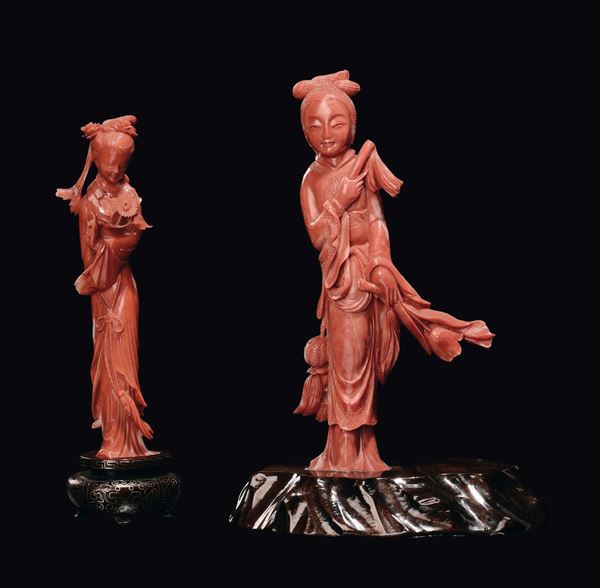 A pair of sculpted Guanyin corals, China, Qing Dynasty, late 19th century