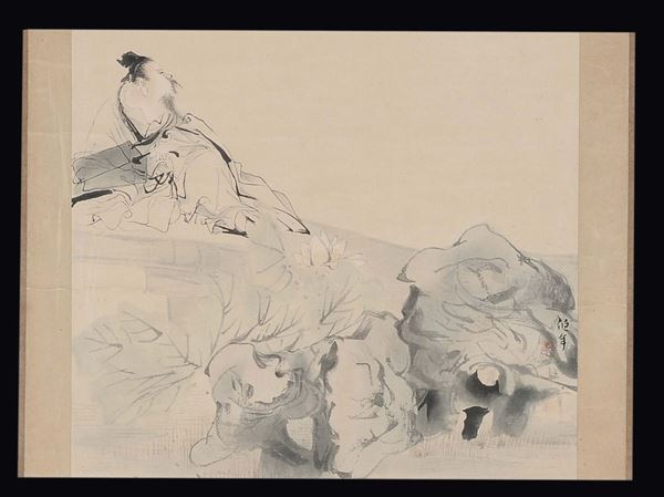 Drawing ink on paper depicting dignitary, China, Qing Dynasty, 19th century