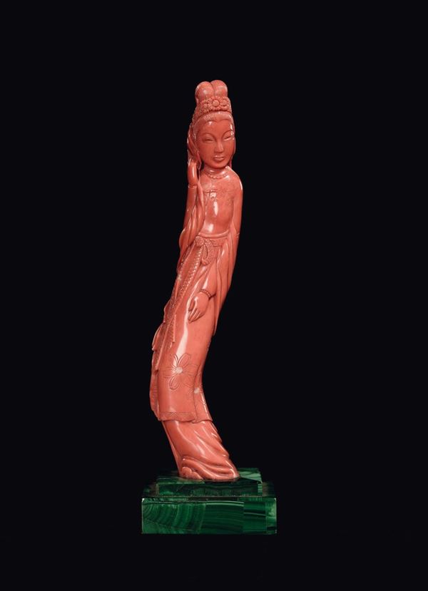 A sculpted coral Guanyin, China, early 20th century