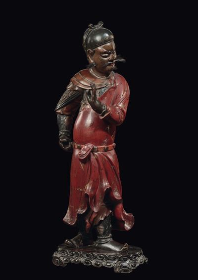 Grande Scultura in Legno Laccato di Dignitario, Cina, Dinastia Qing, Inizio XIX Secolo