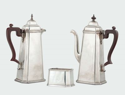 Cafettiera, Lattiera e Zuccheriera in Argento, Città di Birmingham 1917