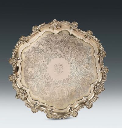 Salver in Argento, Bolli Birmingham 1892, Firmato Elkington