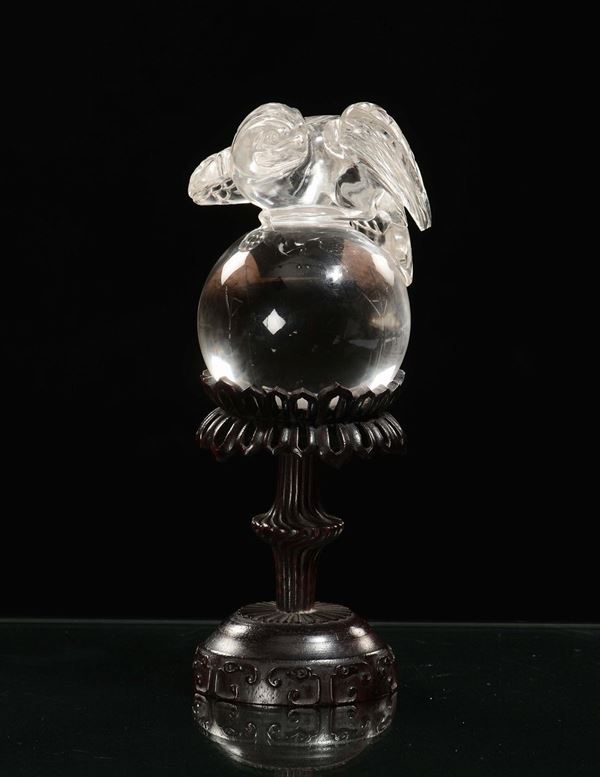 A rock crystal sphere surmounted by eagle, China, Republic, 20th century
