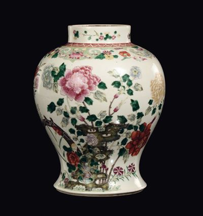 Potiche in Porcellana Famiglia Rosa con Decoro Floreale, Cina, Dinastia Qing, XIX Secolo