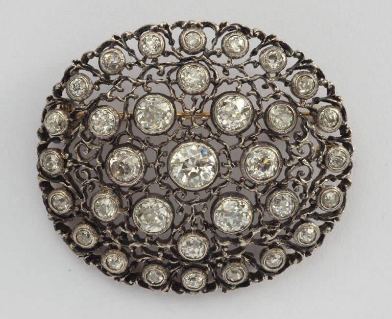 An old cut diamond, gold and silver brooch  - Auction Fine Jewels - I - Cambi Casa d'Aste
