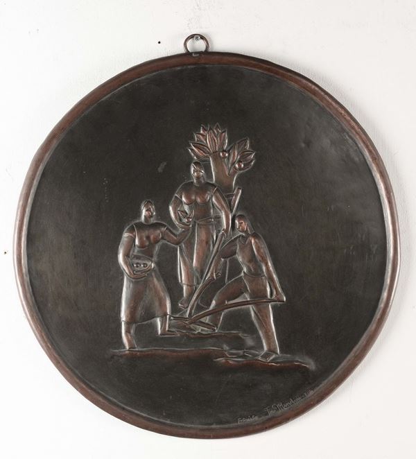 Placca in rame sbalzato futurista