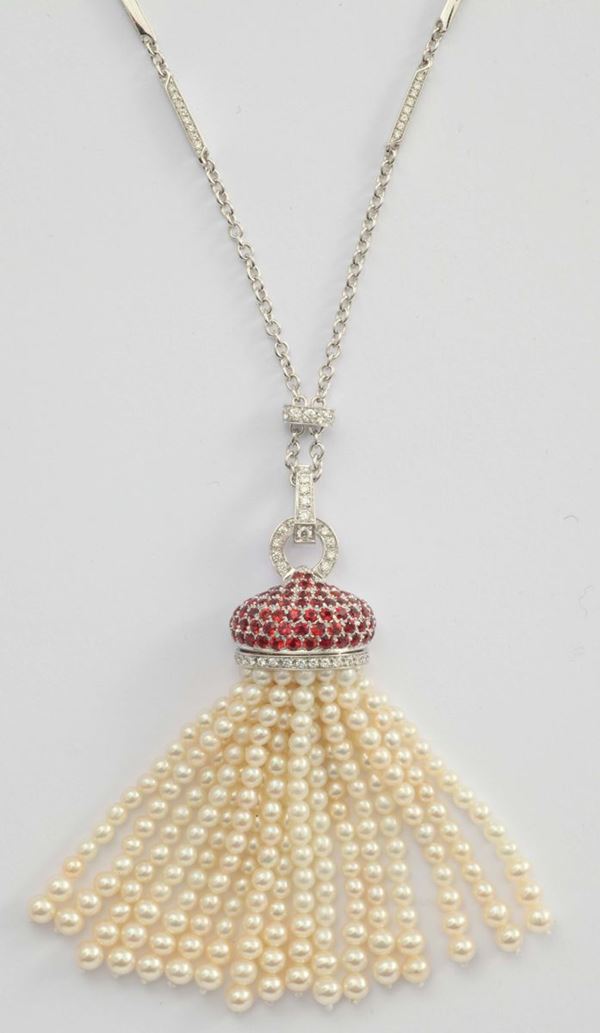 A sapphire, pearl and diamond necklace. By Brarda