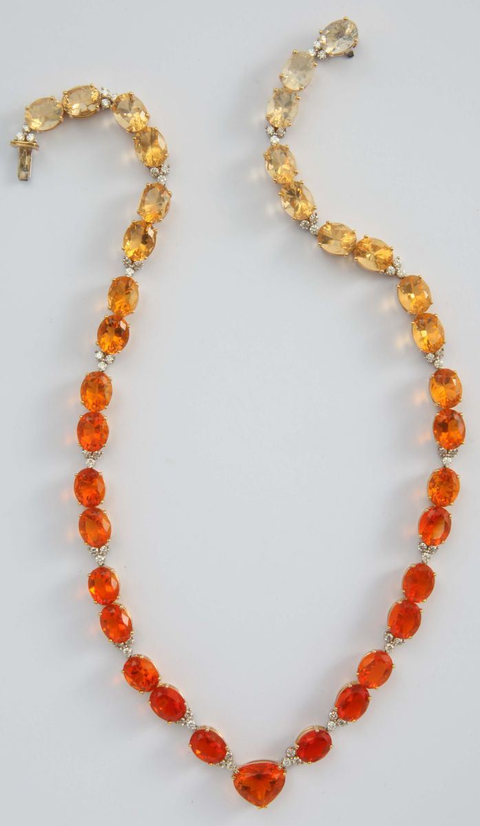 A fire opal and diamond necklace. By Brarda  - Auction Fine Jewels - I - Cambi Casa d'Aste
