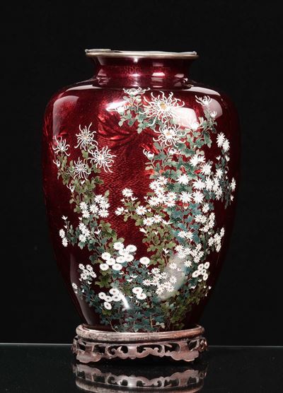 Vaso in Smalti Cloisonnè a Motivi Floreali, Giappone, XX Secolo