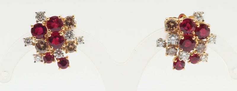 Orecchini con rubini e diamanti  - Asta Fine Jewels - I - Cambi Casa d'Aste