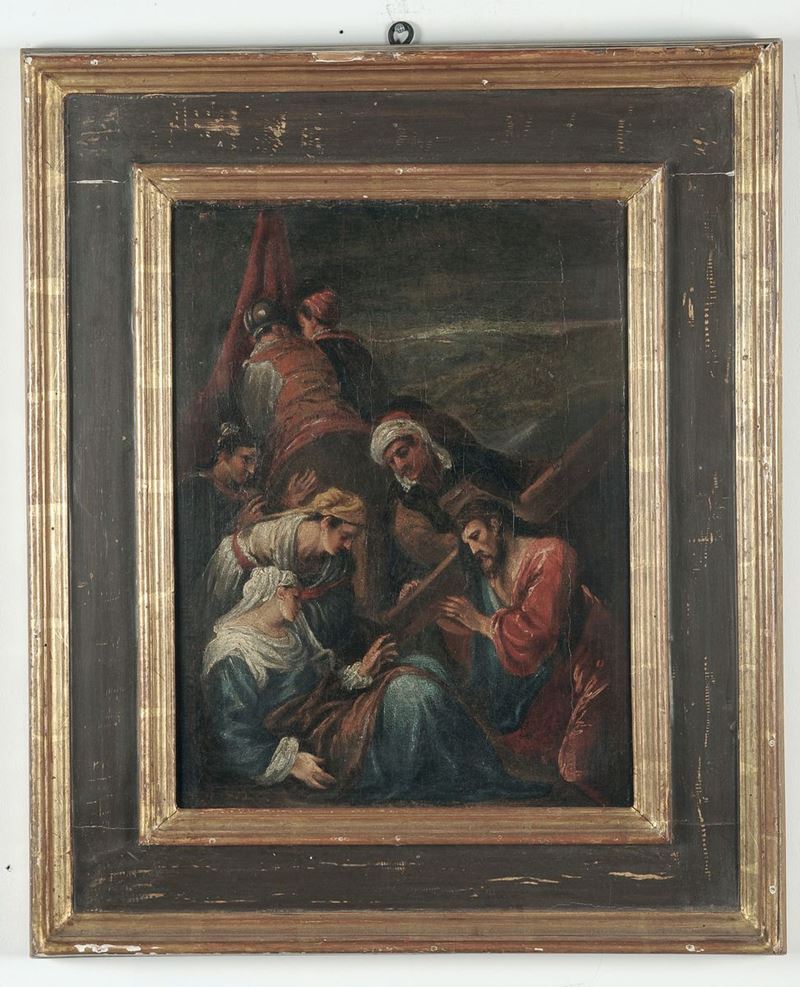 Jacopo Bassano (Bassano del Grappa 1510/18- 1592), bottega di Cristo salita al calvario  - Asta Dipinti Antichi - Cambi Casa d'Aste