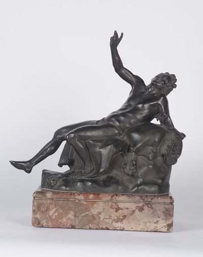 Scultura Raffigurante Nudo Maschile in Bronzo Brunito, XIX Secolo