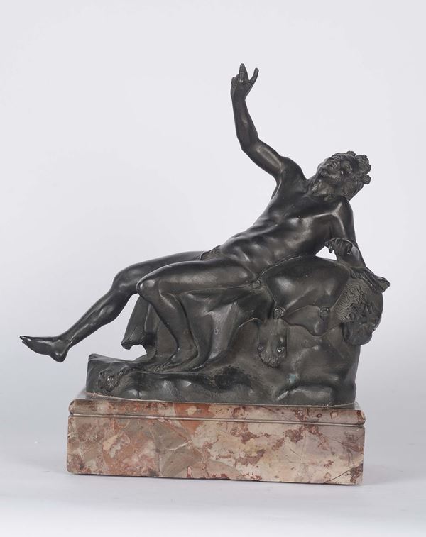 Scultura raffigurante nudo maschile in bronzo brunito, XIX secolo