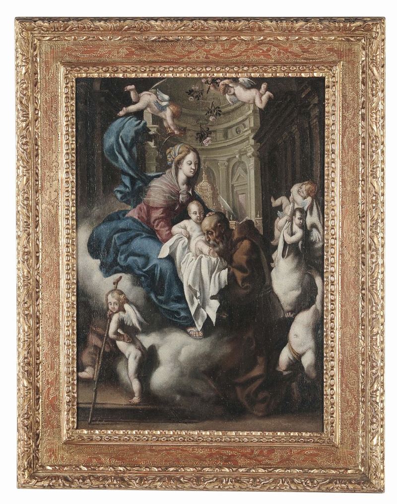 Luigi Miradori detto il Genovesino (Genova 1605 -Cremona 1659) La Vergine appare al beato Felice da Cantalice  - Asta Fine Art Selection - II - Cambi Casa d'Aste