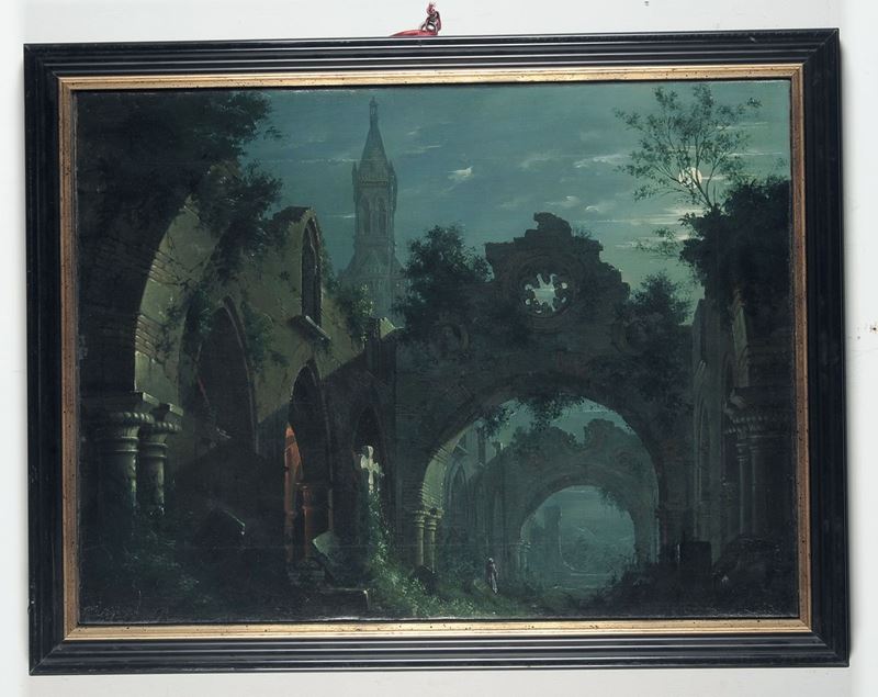 Antonio Basoli (Castel Guelfo 1774 - Bologna 1843) Notturno con architetture, 1810  - Asta Antiquariato e Dipinti Antichi - I - Cambi Casa d'Aste