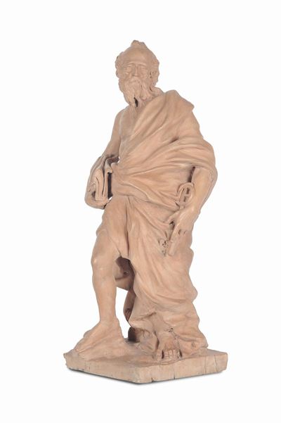 Scultura in Terracotta Raffigurante San Pietro, Produzione Barocca Romana a Cavallo tra il XVII e...