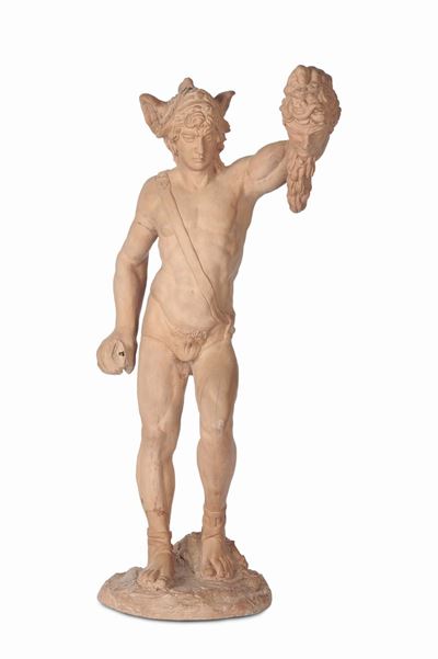 Scultura in Terracotta Raffigurante Perseo che Mostra la Testa della Medusa. Plaaticatore Italian...