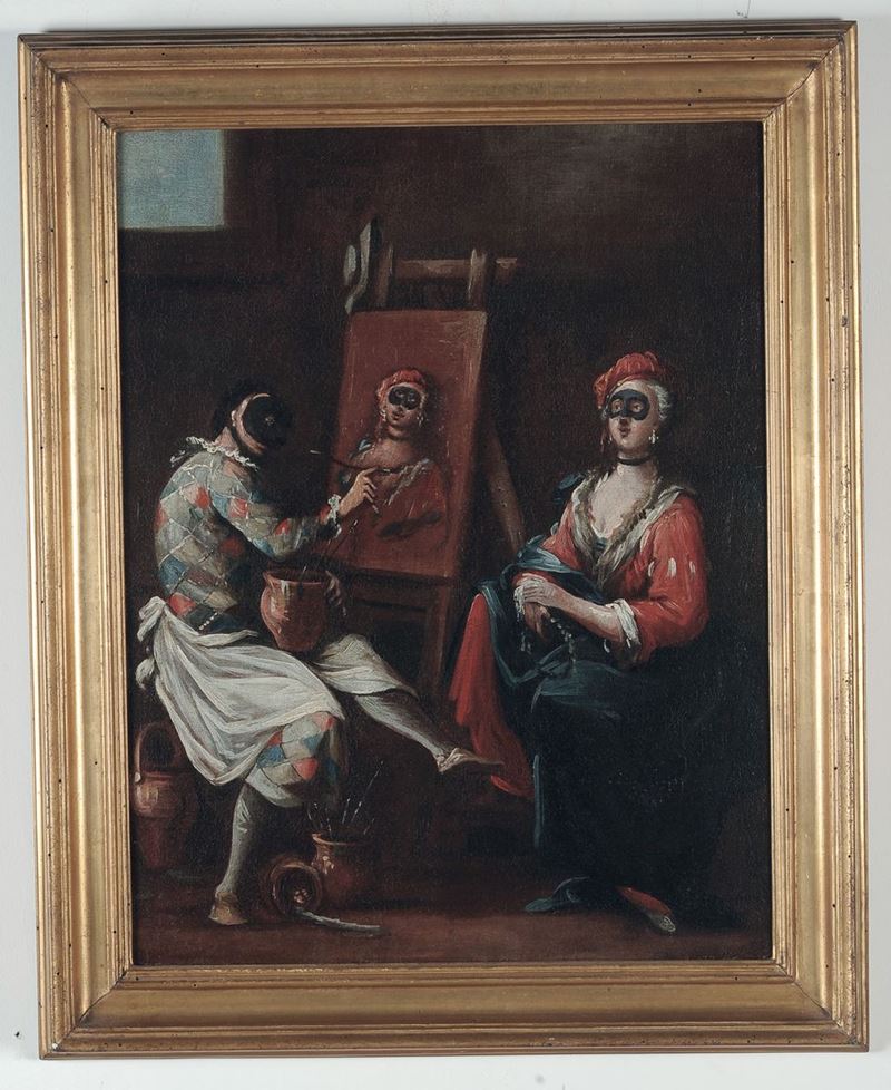 Gian Domenico Ferretti (Firenze 1692 - Firenze 1768), attribuito a Pittore fa il ritratto a colombina  - Auction Old Masters Paintings - Cambi Casa d'Aste