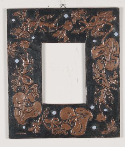 Specchiera Liberty in Rame Sbalzato e Legno