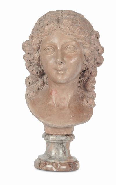 Testa di Fanciulla in Terracotta. Scultore Francese della Fine del XVIII Secolo