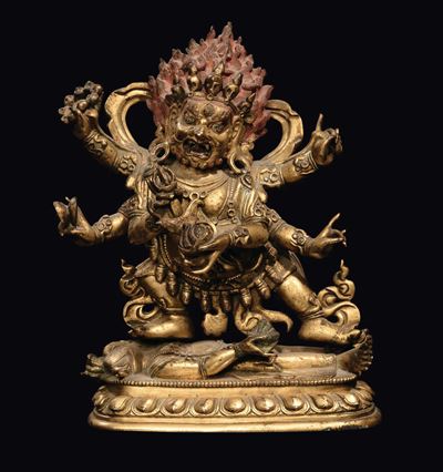 Gruppo in Bronzo Raffigurante Mahakala, Tibet, XVII Secolo