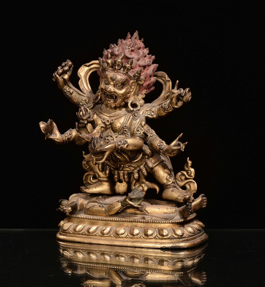Gruppo in Bronzo Raffigurante Mahakala, Tibet, XVII Secolo