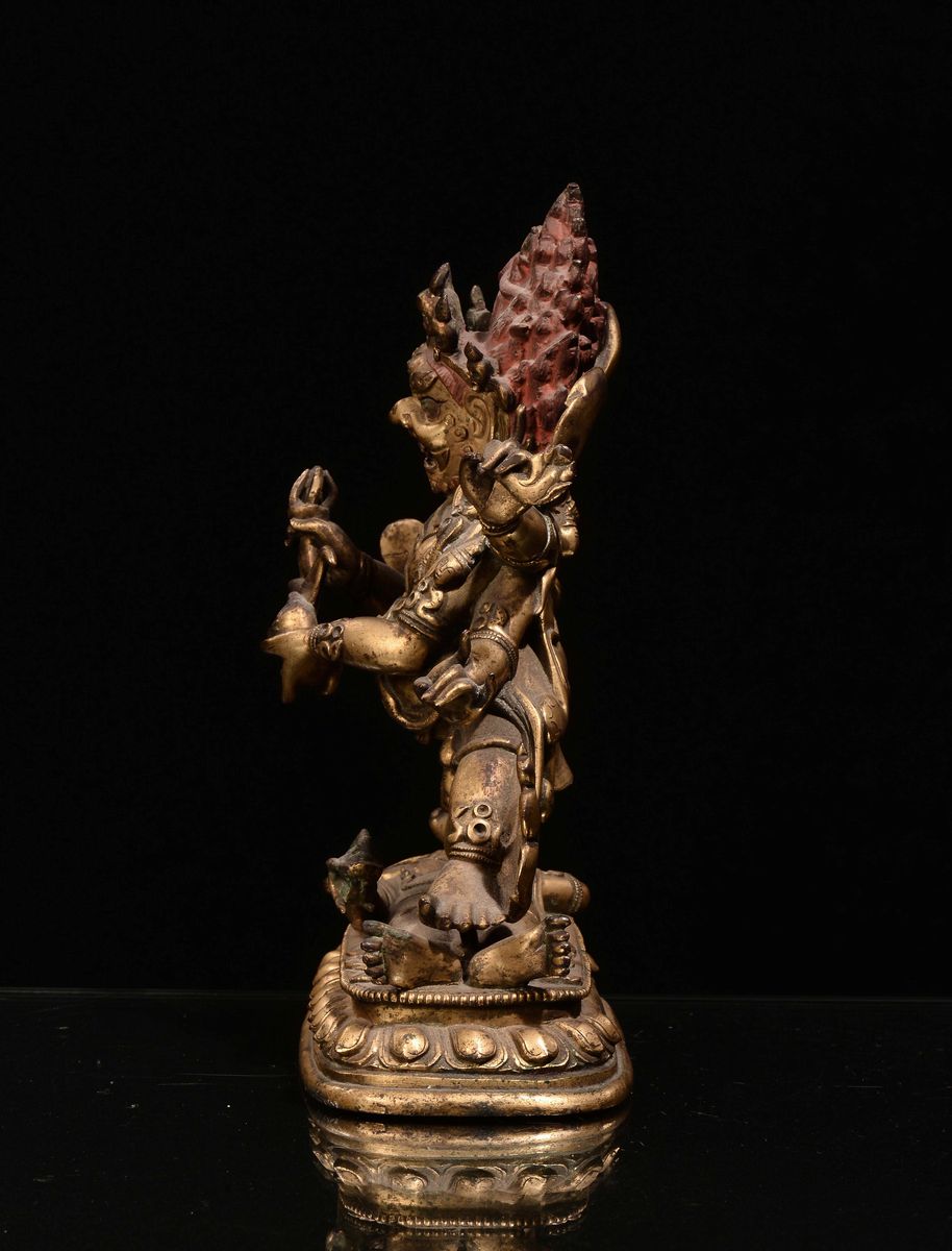 Gruppo in Bronzo Raffigurante Mahakala, Tibet, XVII Secolo
