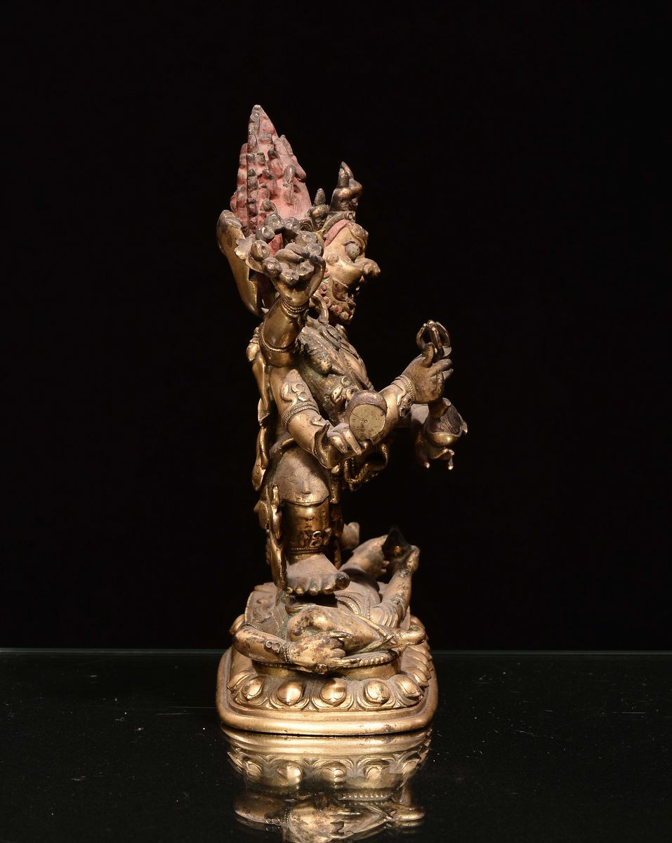 Gruppo in Bronzo Raffigurante Mahakala, Tibet, XVII Secolo