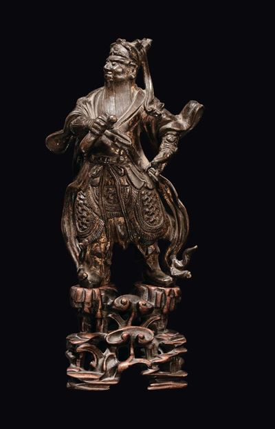 Scultura in Bronzo Raffigurante Guerriero, Cina, Dinastia Ming, XVII Secolo