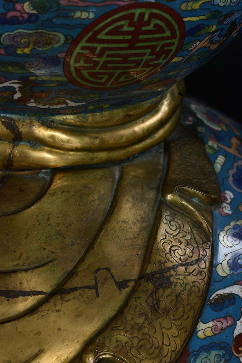 Coppia di Grandi Vasi a Zucca Cloisonne e Bronzo Dorato, Cina, Dinastia Qing, XIX Secolo