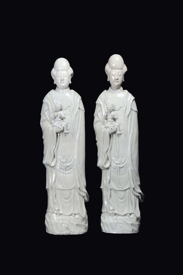A pair of Blanc de Chine porcelain Guanyin, China, Qing Dynasty, 18th century