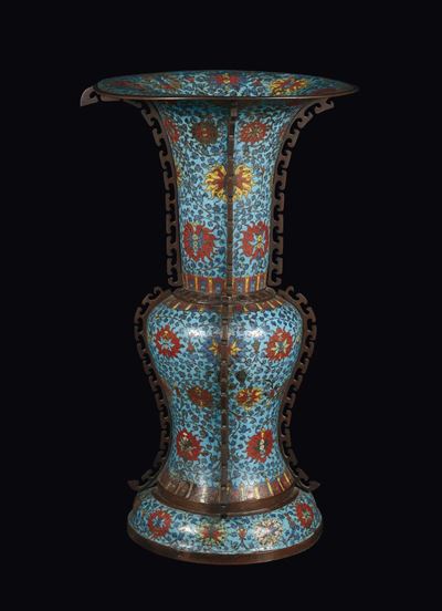 Grande Vaso Cloisonnè con Decori Floreali e Vegetali, Cina, Dinastia Ming, XVII Secolo