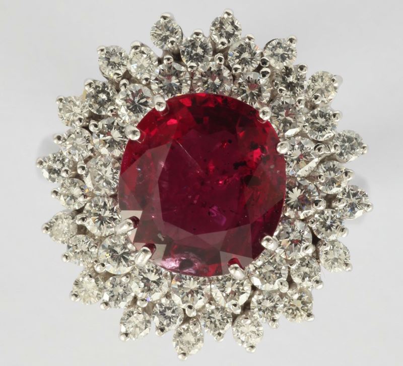 A ruby and diamond ring. No indication of heating  - Auction Fine Jewels - I - Cambi Casa d'Aste