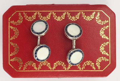 Cartier Paris, Bottoni da Polso in Platino, Zaffiri e Madreperla