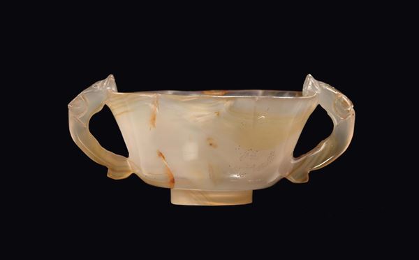 A ceremonial cup with agate handles, China, Qing Dynasty, 19th century