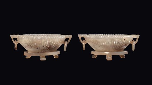 A pair of agate salt cellar, Mogul styles, China, Qing Dynasty, 19th century