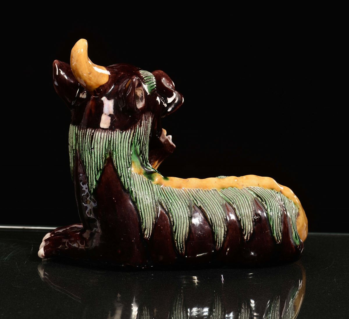 Figura di Cane di Pho in Grès Dipinto, Cina, Dinastia Qing, XIX Secolo