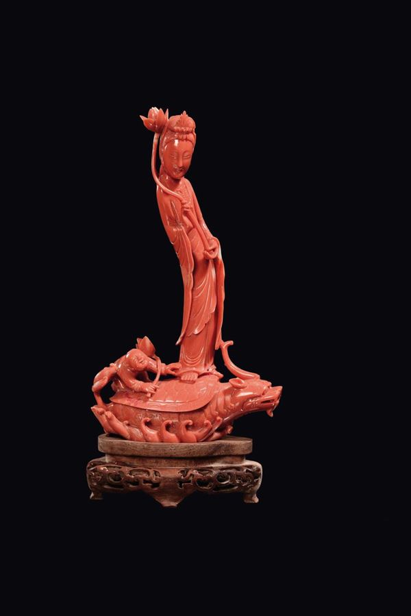 A Guanyin with boy on turtle, China, Qing Dynasty, late 19th century