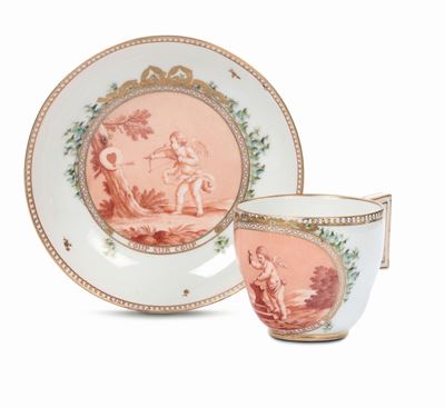 Tazzina da Caffè con Piattino in Porcellana Policroma, Meissen XIX Secolo