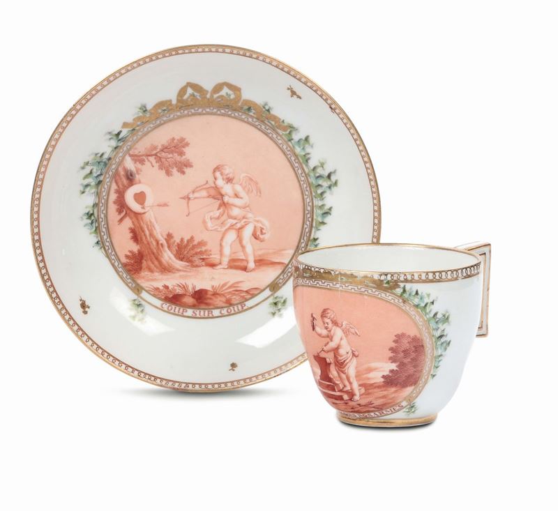 Tazzina da caffè con piattino in porcellana policroma, Meissen XIX secolo  - Asta Fine Art Selection - II - Cambi Casa d'Aste