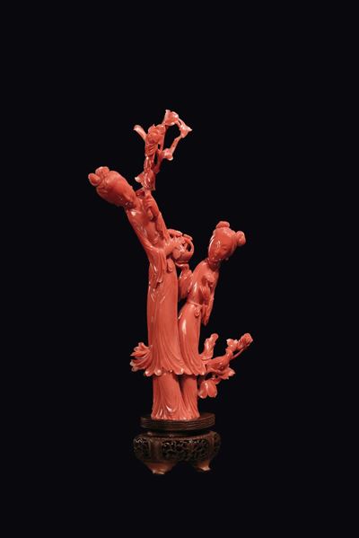 Gruppo Composto da Due Guanyin con Cestino e Uccellino, Cina, Dinastia Qing, Inizio XX Secolo