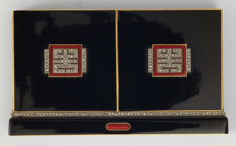 An art deco enamel and diamond vanity case. Signed Lacloche Frères  - Auction Fine Jewels - I - Cambi Casa d'Aste