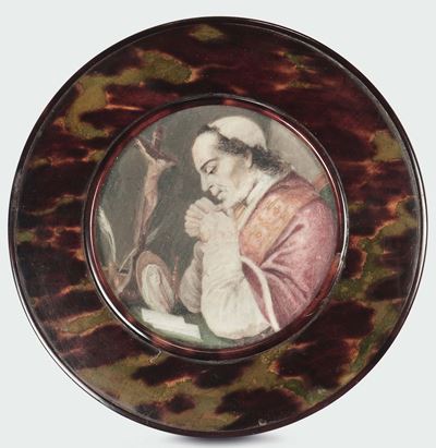Tabacchiera in Tartaruga Circolare con Miniatura Raffigurante Pio VIII (5/4/1829-30/11/1830), Ita...